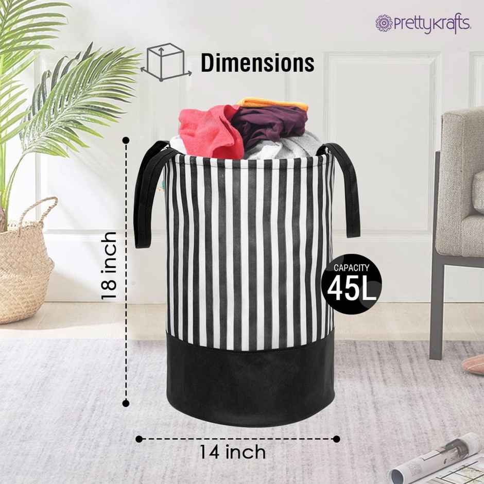 Prettykrafts 45 Ltr Folding Laundry Basket For Clothes, Freestanding Laundry Hamper,Set Of 1, Black