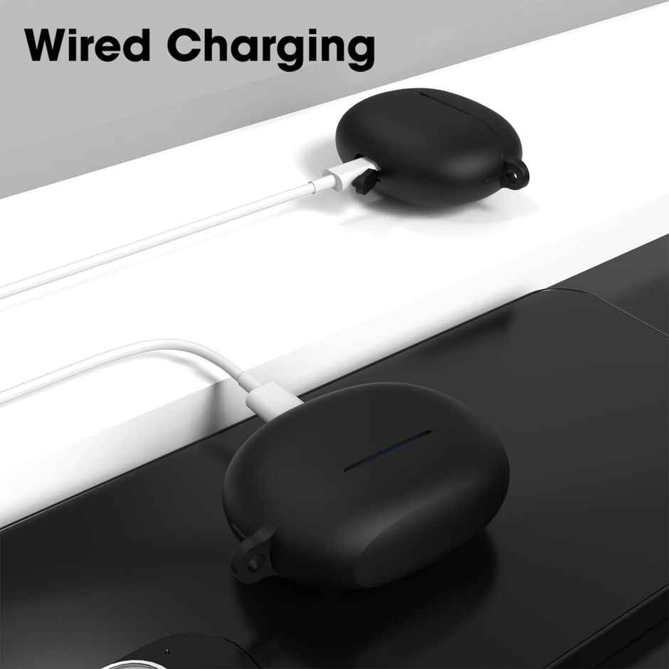 Sounce Silicone Case Cover for Realme Air 3 | Shockproof | Anti-Dust with Carabiner | Black