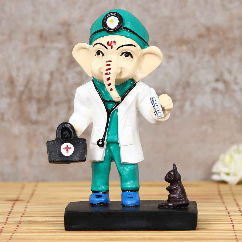 eCraftIndia Polyresin Lord Ganesha Idol In Doctor Avatar Decorative Showpiece