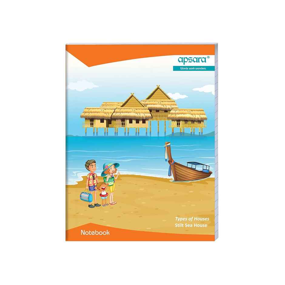 Apsara Kingsize Notebook | Four Lines With Gap | Red & Blue Line 120 Pages, 24 x 18 cm, Assorted