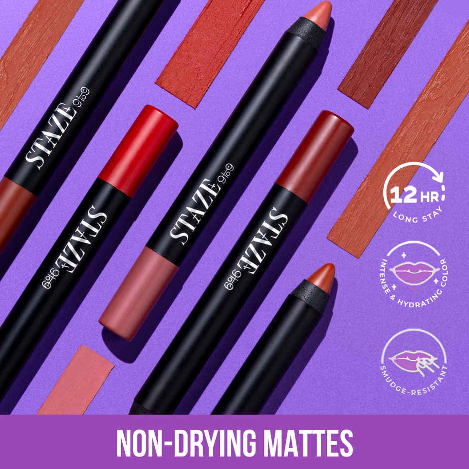 Staze 9to9 Pout On Matte + Smudgeproof Lip Crayon |  Matte Finish | 12-Hour Stay | 09 Mauve On