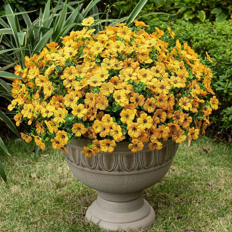 TIED RIBBONS Artificial Eucalyptus Flower Bunch | Yellow - 14.1 in