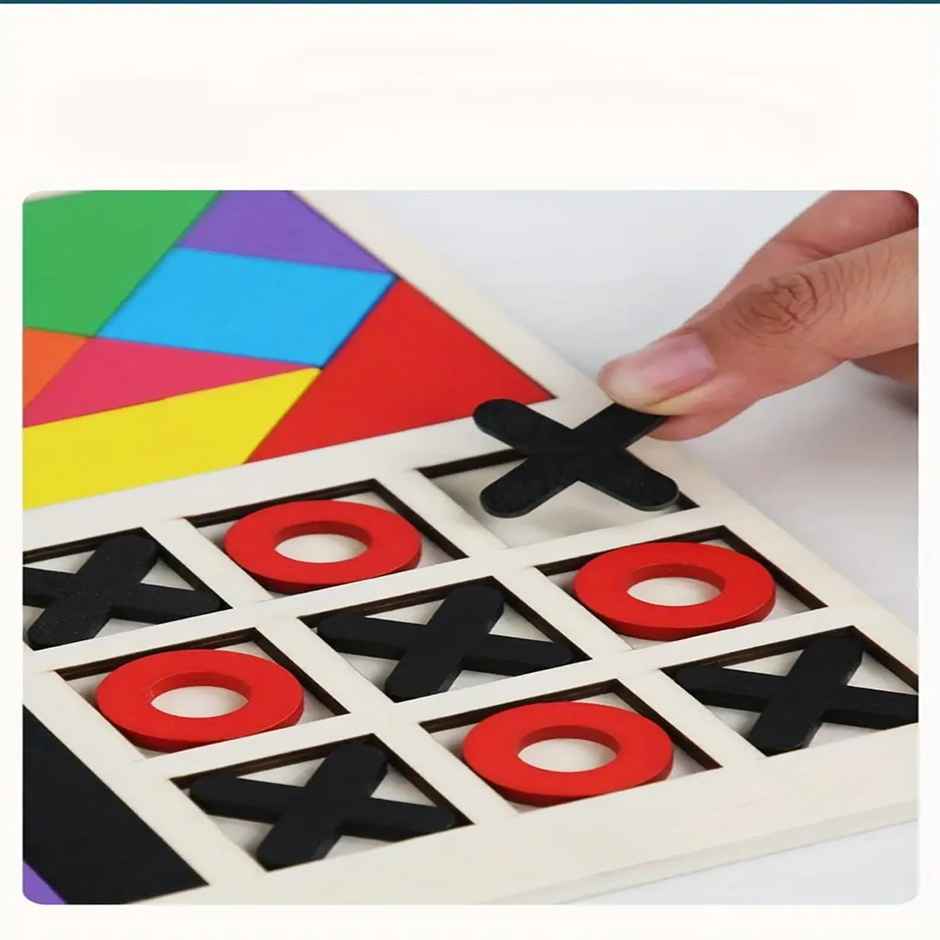 Fablue 3 In 1 Wooden Puzzle Toy - Russian Blocks Puzzle - Tic Tac Toe Xo Game - Tangrams Puzzles - Assorted - 21 cm