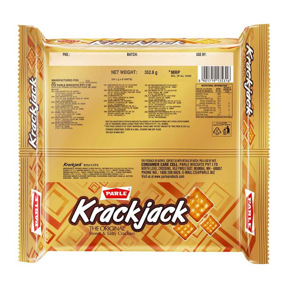 Parle Krackjack Sweet and Salty Plain Crackers | Trans Fat-free Combo