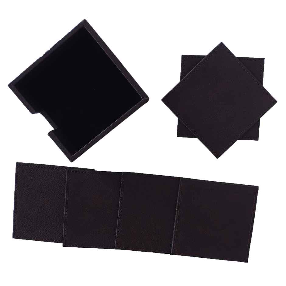 Kuber Industries Soft Leather Tea Coaster with Stand for Tea,Dining Home Decor, Set of 6 | Brown