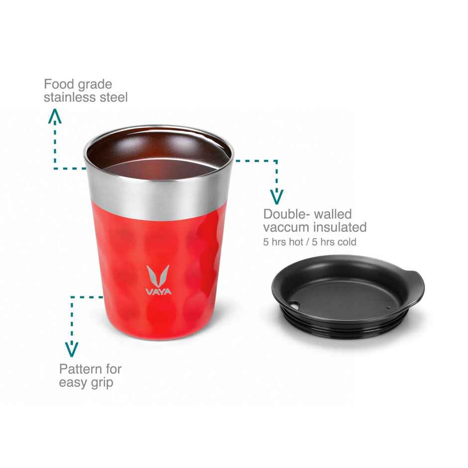 VAYA POPCUP Insulated Coffee Mug with Lid 250ml, Stainless Steel - Scarlet Sun