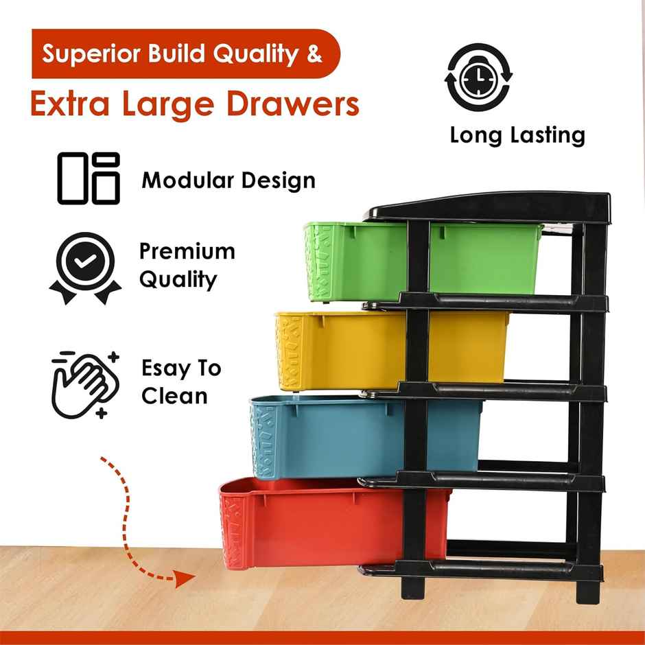 Kuber Industries 4-Tier Multipurpose Plastic Drawers Storage Organizer Rack | Multicolor