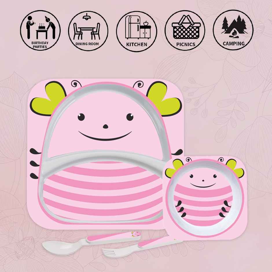 Cello Kids Meal Melamine Dinner Set with Lady Bug Print | Pink, Set of 4