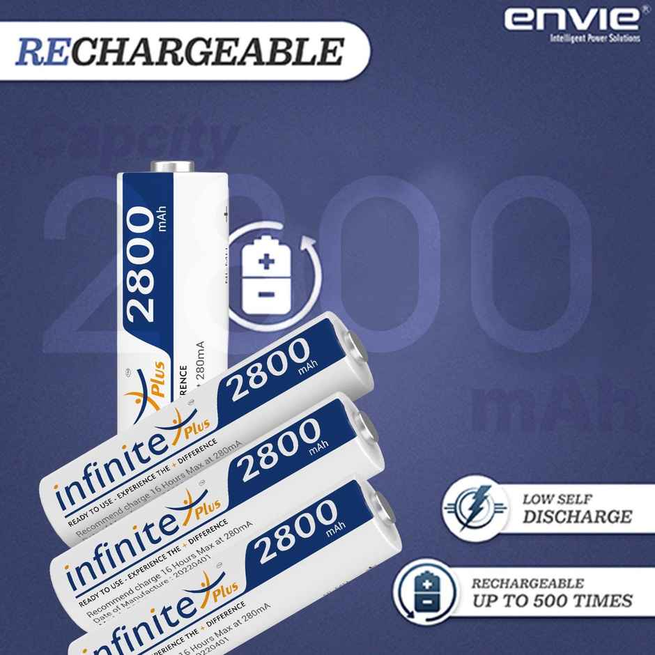 Envie Infinite Plus AA High Capacity 2800 mAh Ni-MH Rechargeable Battery (Pack of 4) | AA2800RTU4PL