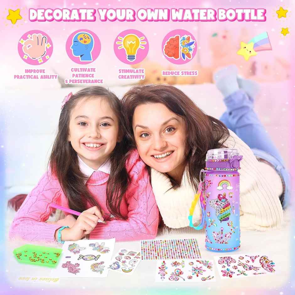 Kidology Decorate Your Own Water Bottle Kits for Girls Age 4-6-8-10,Unicorn Painting Crafts - Assorted