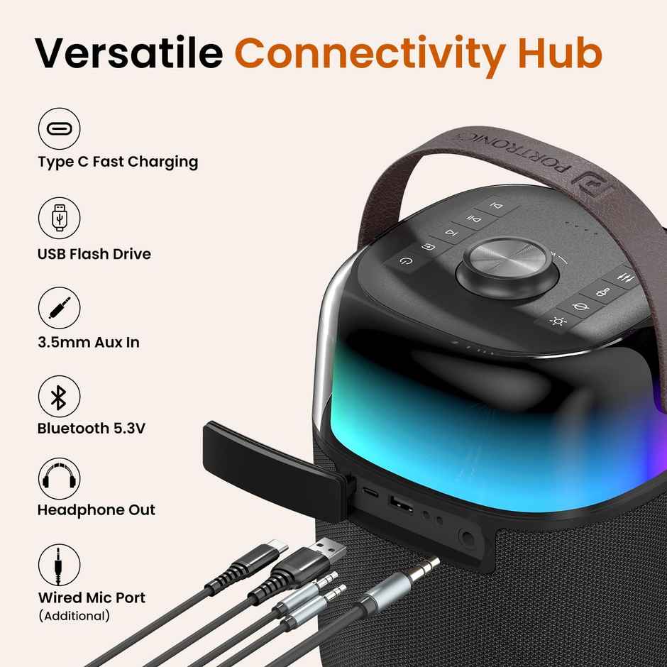 Portronics Dash 4, 50W Wireless Party Speaker With Karaoke Mic | Black