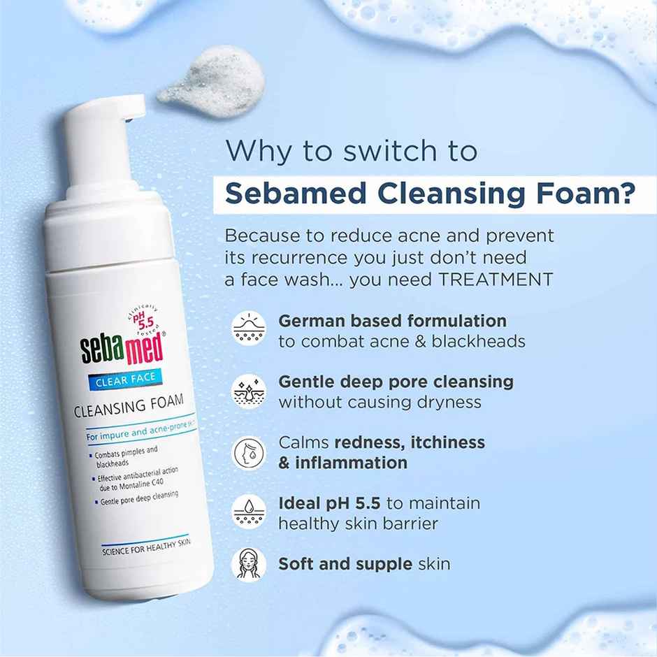 Sebamed Clear Face Cleansing Foam | pH 5.5 I Combats Pimples, Blackheads