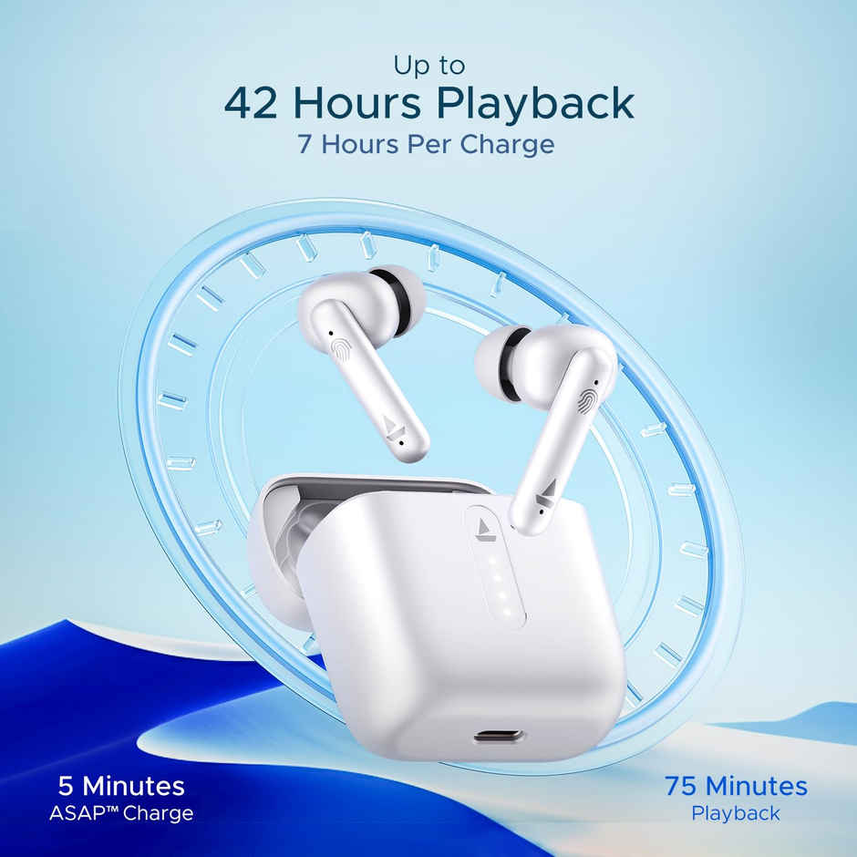 boAt Airdopes 148 Tws Earbuds W/ 42h Playtime, Low Latency Mode for Gaming, Enx Tech(White Purity)