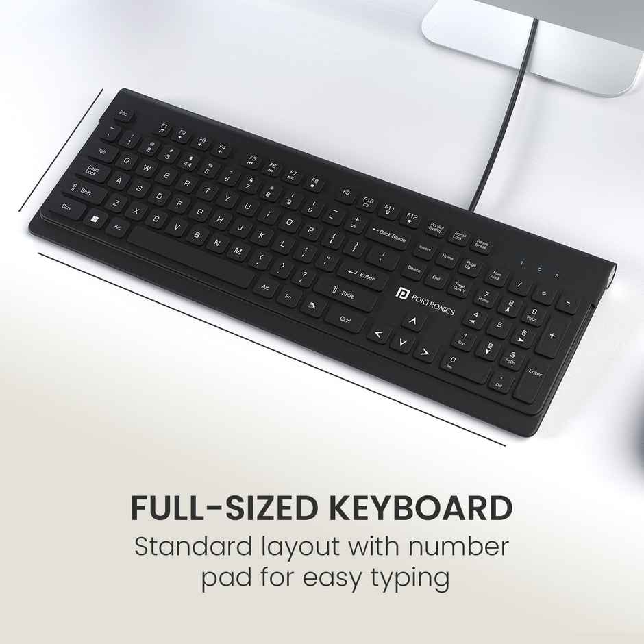 Portronics Keytonic Wired Keyboard & Mouse Set with High Precision Optical Mouse | 104 Keys - Black