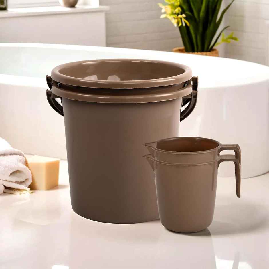 Kuber Industries Bucket & Mug Bathroom Combo Set|Set of 4|Brown