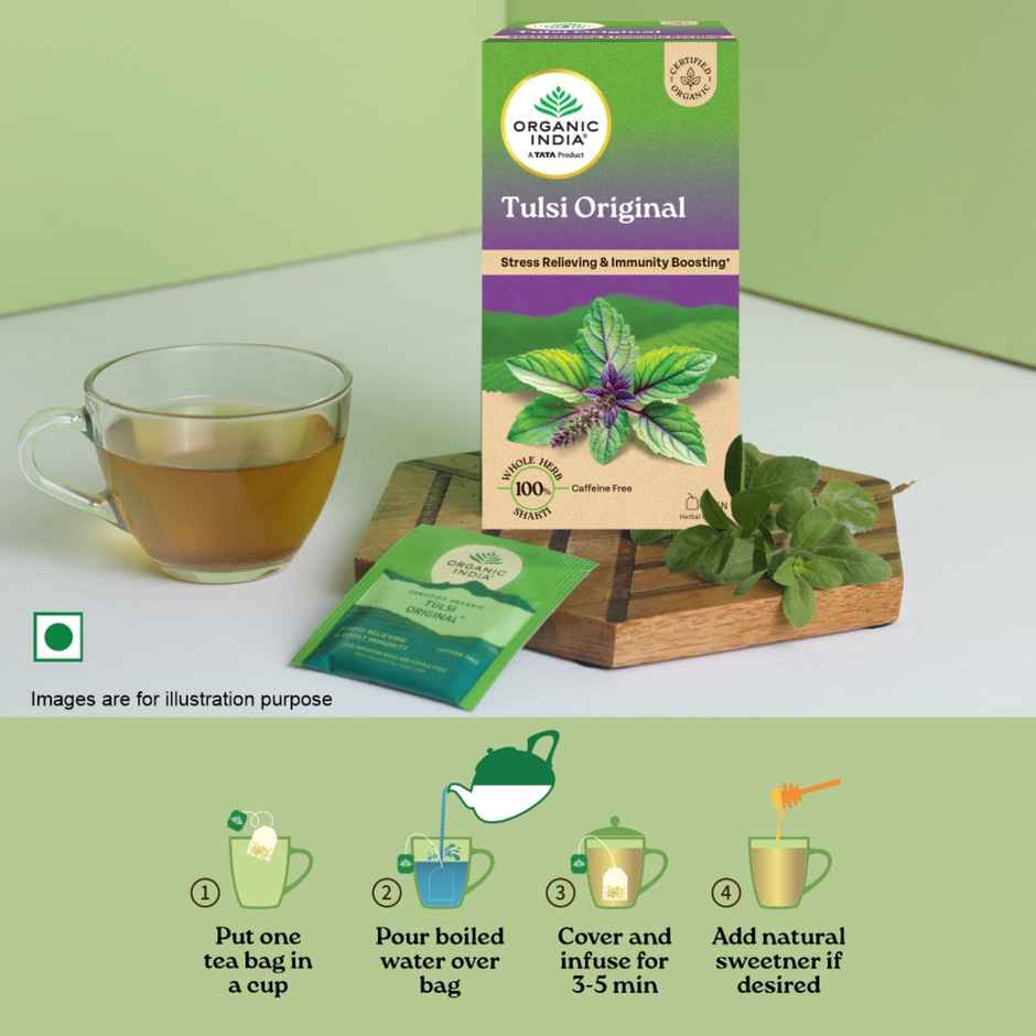 A TATA Product - Organic India Tulsi Original - 25 Tea Bags, Rich in Antioxidants, Staple-Free Bag
