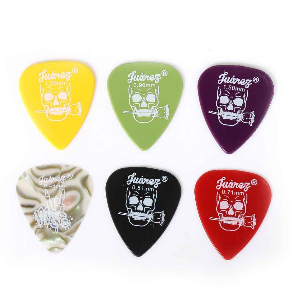 Juarez Jap60 Guitar Plectrums Pick Set Of Various Thickness,(Celluloid + Abs), Colours Random