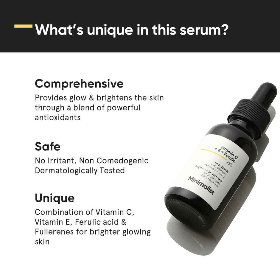 Minimalist 16% Vitamin C Brightening Face Serum Combo of Vit. C Vit. E & Ferulic Acid For Glowing Skin For Men & Women