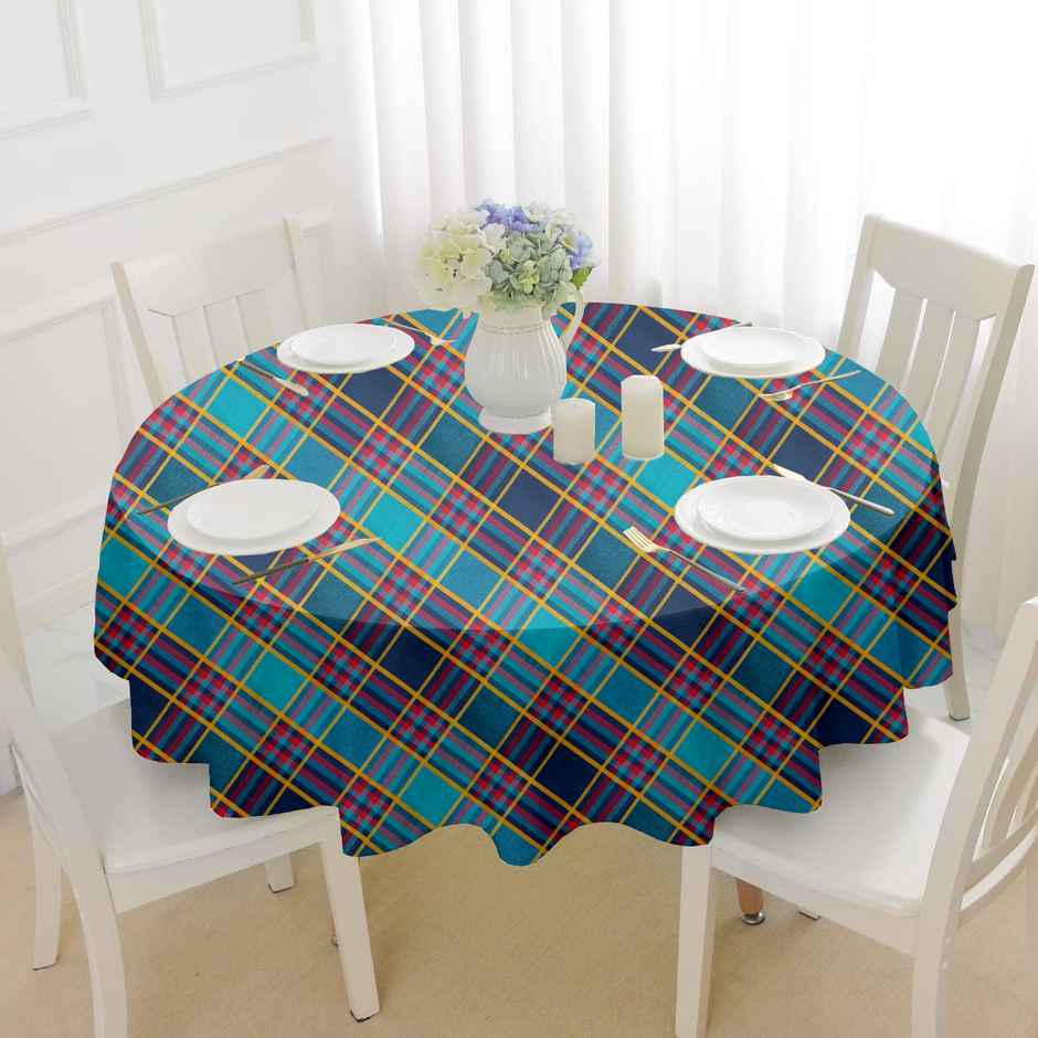 Lushomes Round Dining Table Cover - 6 Seater | Green Checks | 6 ft