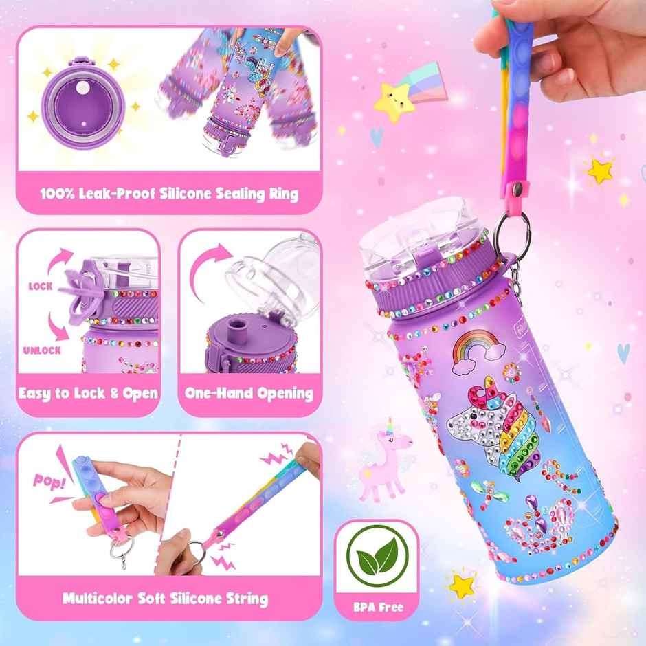 Kidology Decorate Your Own Water Bottle Kits for Girls Age 4-6-8-10,Unicorn Painting Crafts - Assorted