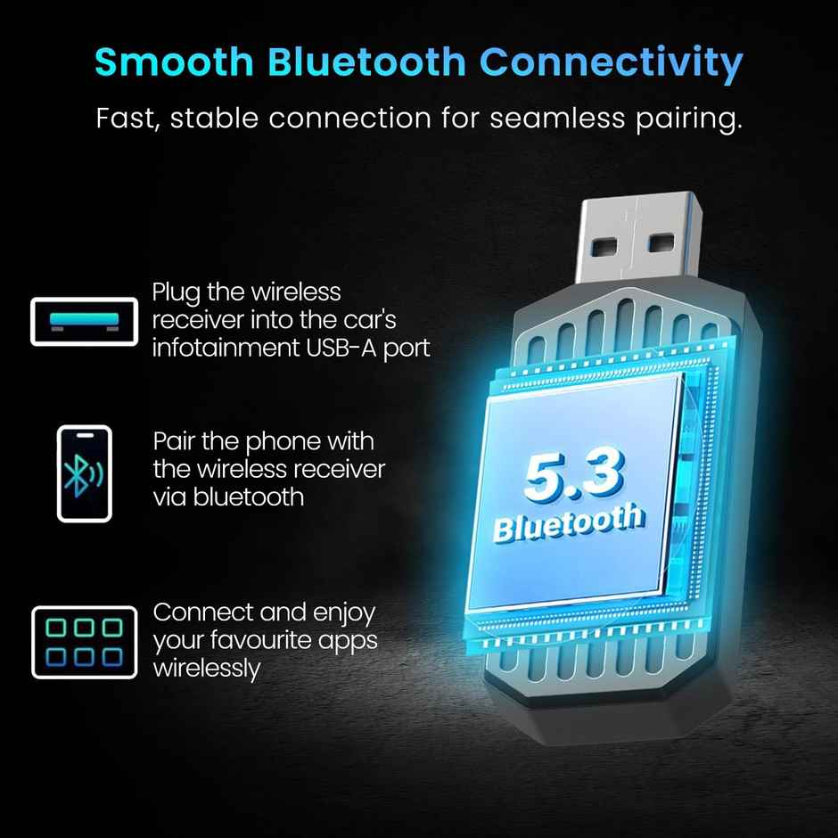 Portronics Tune Wireless Car Receiver, Converts Wired Auto Android & CarPlay to Wireless | Black