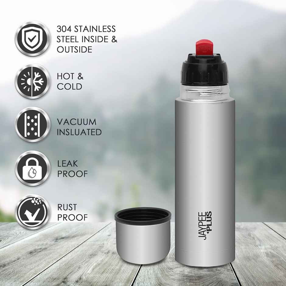 Jaypee Plus Max Vacuum Insulated Stainless Steel Hot & cold Water Bottle SS Finish | , 750ml