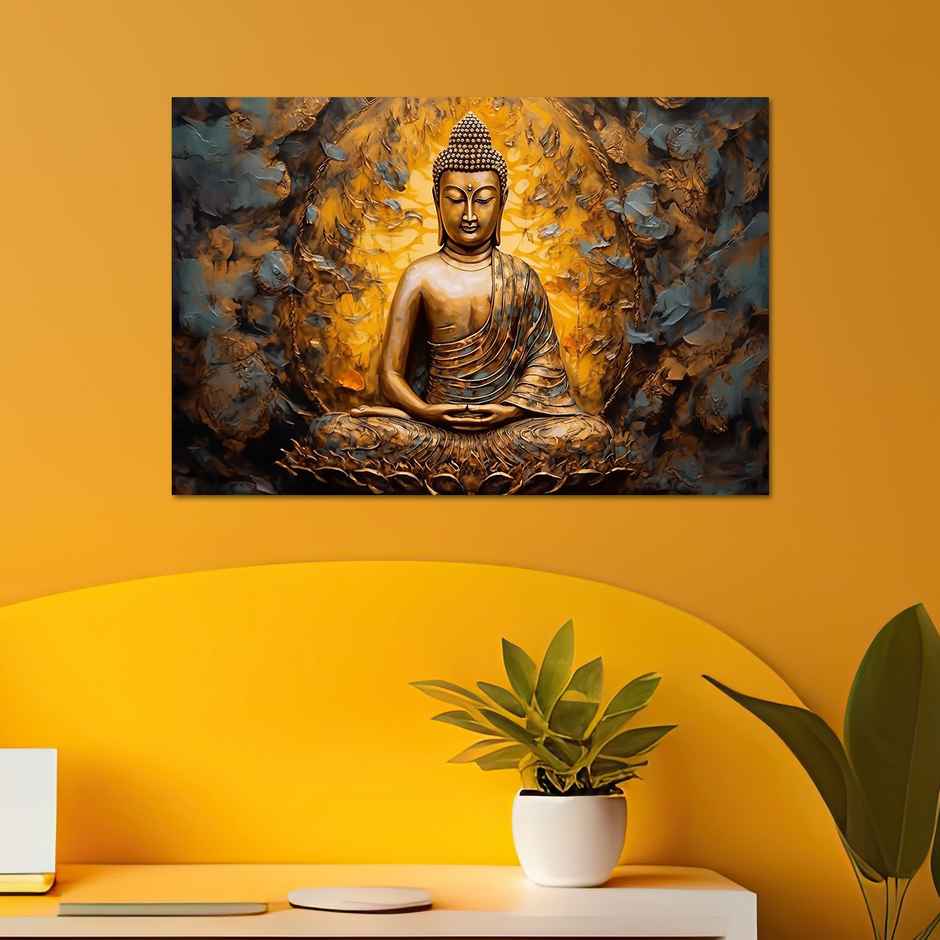 Paper Plane Design Lord Buddha Religious Wall Poster For Living Room Size | 12 x 18 inch | D10