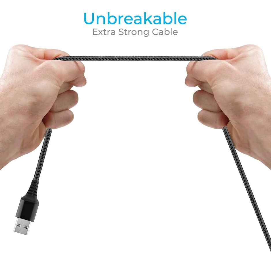 Ambrane RCM15 Unbreakable 60W / 3A Fast Charging 1.5m Braided USB to Micro USB Cable| Black
