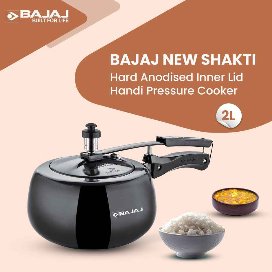 Bajaj 2 Liter Hard Anodised Inner Lid Induction Compatible Pressure Cooker New Shakti 2hd