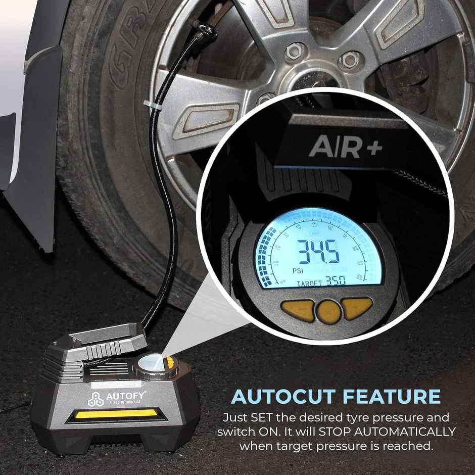 Autofy Air+ With Auto Cut Car Tyre Inflator 150Psi With Emergency Led | 120W-12V Dc