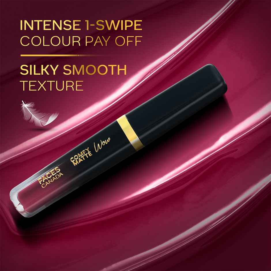Faces Canada Comfy Matte Wow Liquid Lipstick | Plum Passion 04 | One Swipe Application
