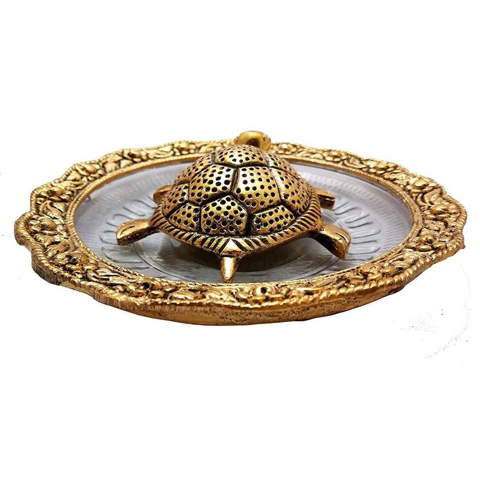 Perpetual Feng Shui Tortoise Showpiece | Golden Coated | Turtle Vastu Gift | Home Decoration