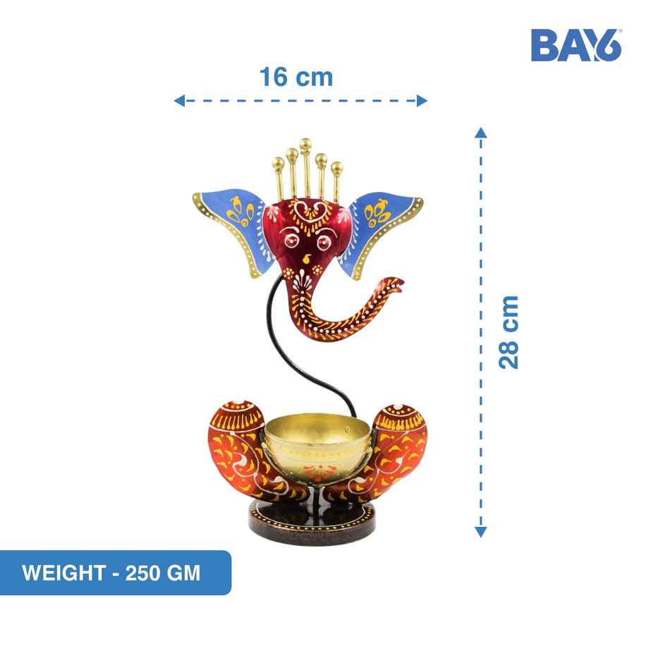 Decorative Ganesh Candle Holder | Multicolour | Artistic | Metal | Bay6