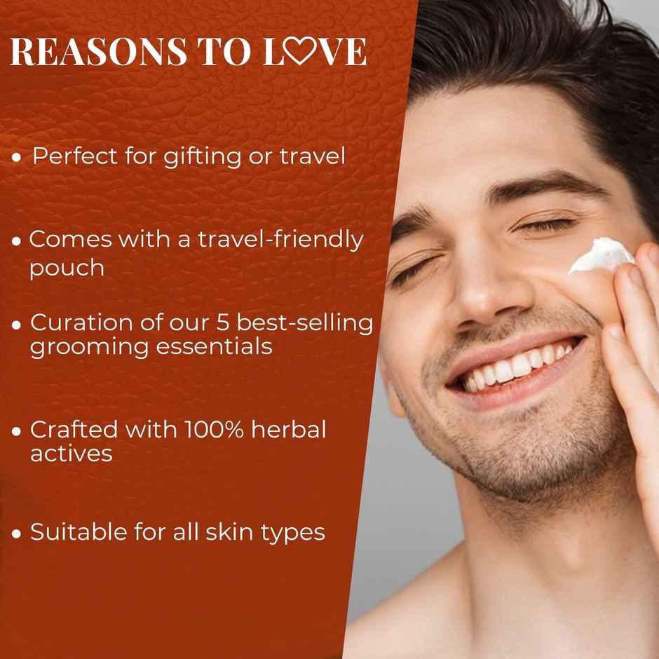 Just Herbs Men 7-Day Face Care Essential Travel Kit With Free Pouch 2-In-1 Face Wash & Scrub