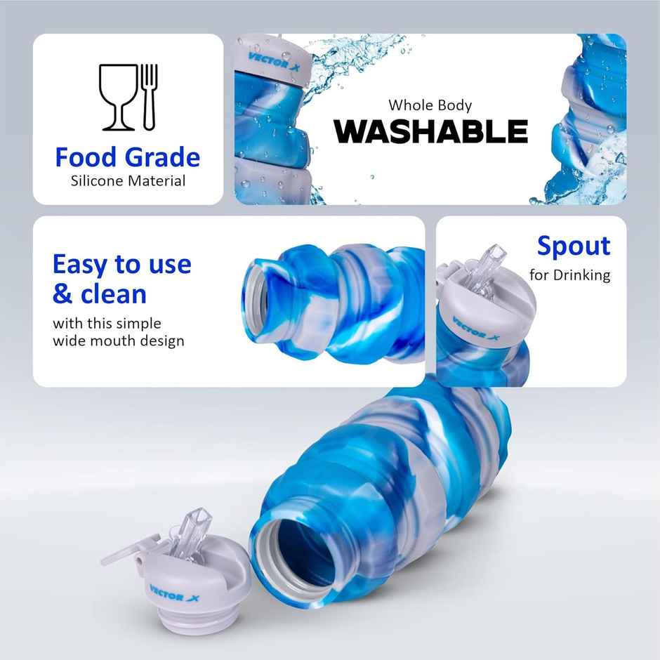 Vector X Flexible Portable Water Bottle | Flip Top Lid | Travel & Hiking | 500 ml