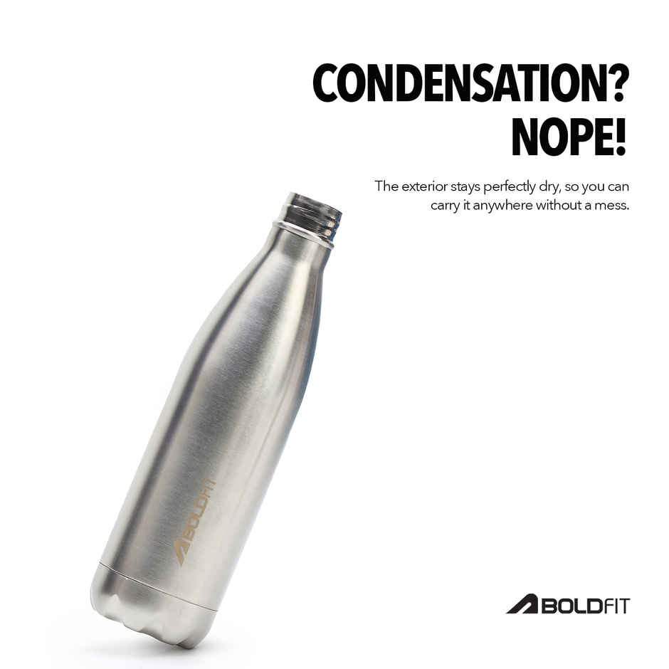 Boldfit Silver Thermosteel Water Bottle | Hot & Cold Flask for Office, Home & Travel | 1 L