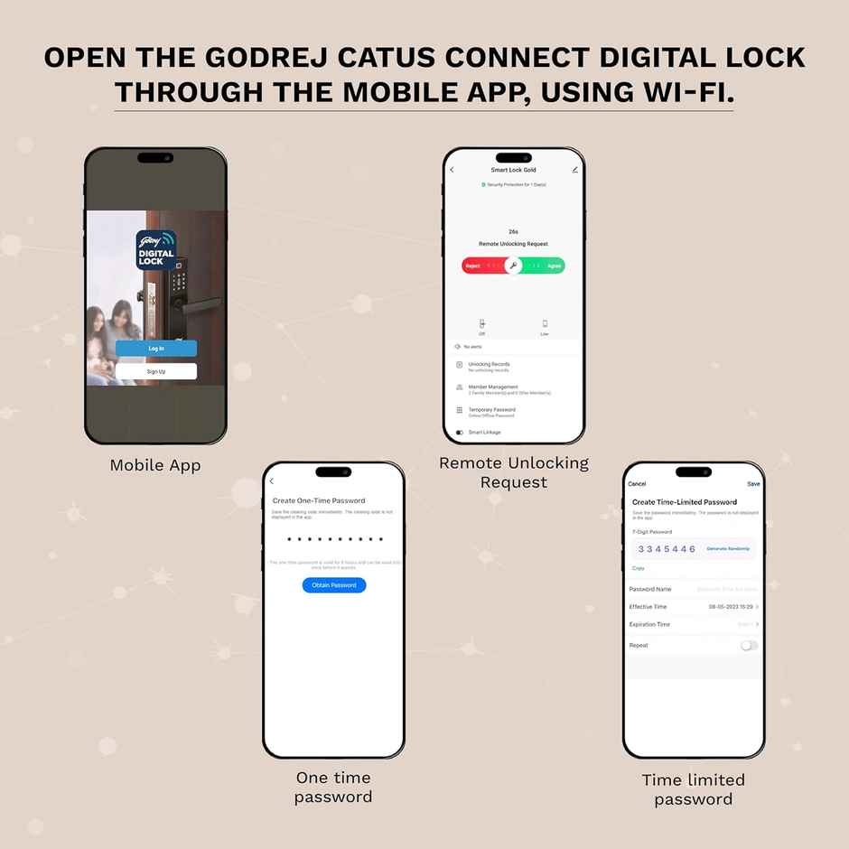Godrej Smart Lock Catus Connect | Digital Lock | 5-in-1 Access | WiFi, Fingerprint, Pin | Gold