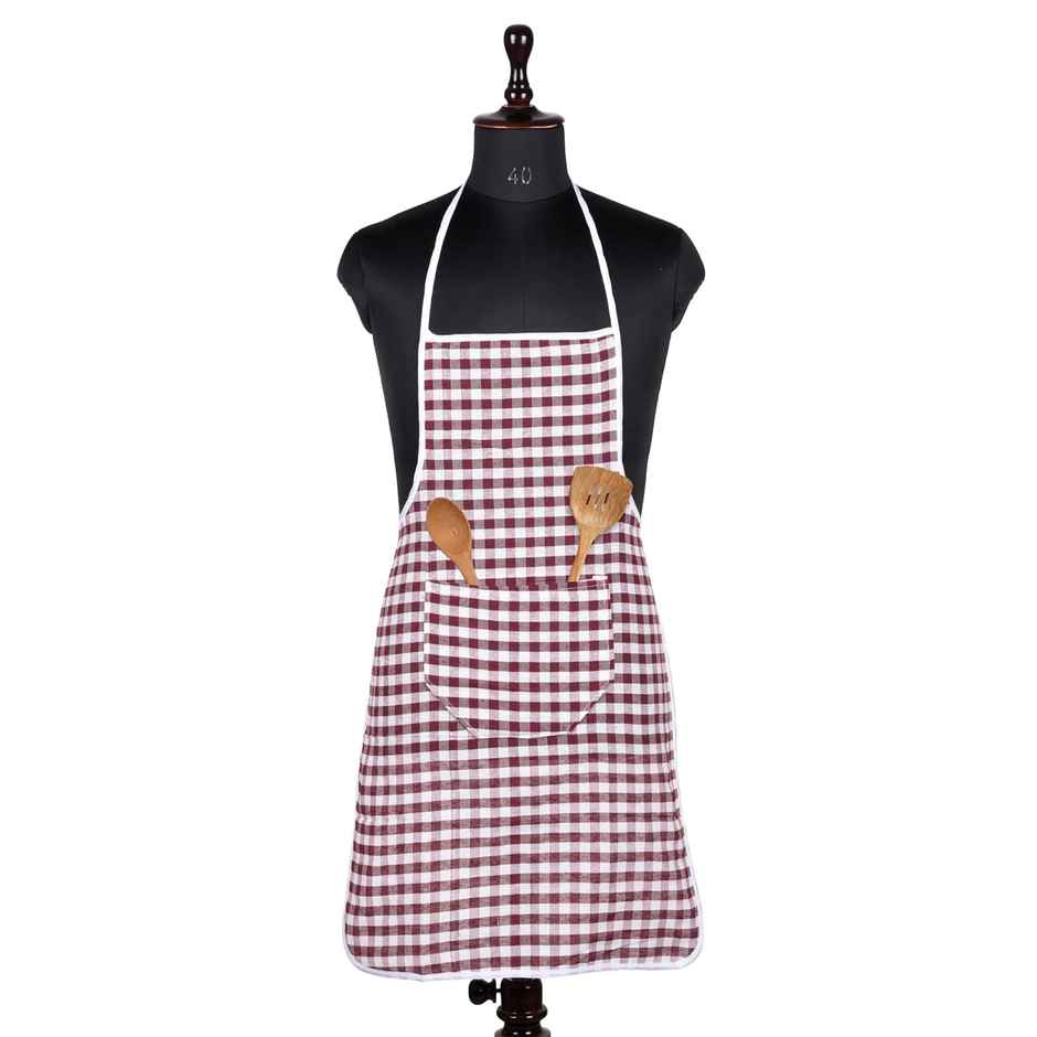 Kuber Industries Cotton Front Pocket Kitchen Check New Apron|Apron for Restaurent|Maroon