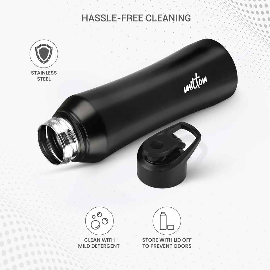 Milton Stainless Steel Comet Single Wall Leakproof Rust Free Water Bottle | Black | 1 L