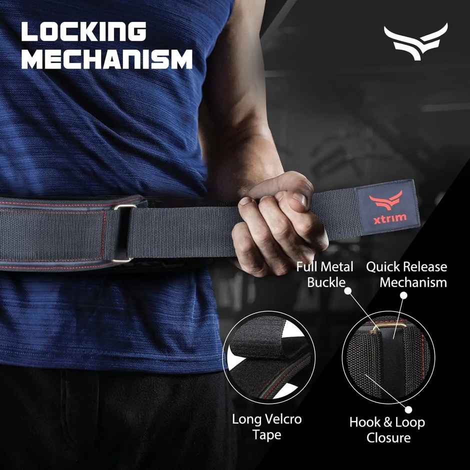 Xtrim Weightlifting Gym belt with PU-Foam Padded For Workout, Hook & Loop Closure |Black - L