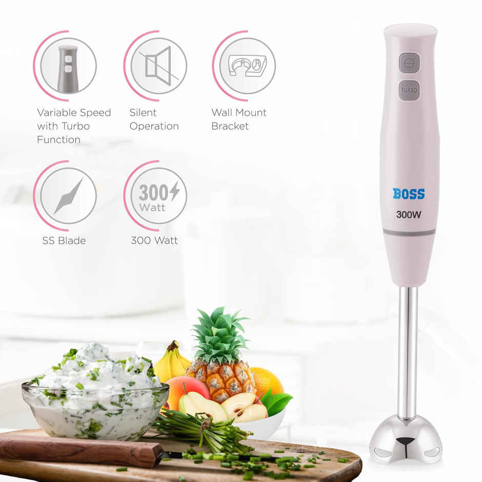 Boss Sparkle Hand Blender 300W With Stainless Steel Stem For Hot- Cold Blending - Grey