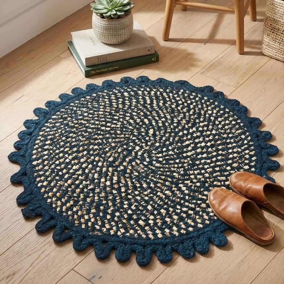 Status New Braided Round Floor Mat | 48 x 48 cm | Blue