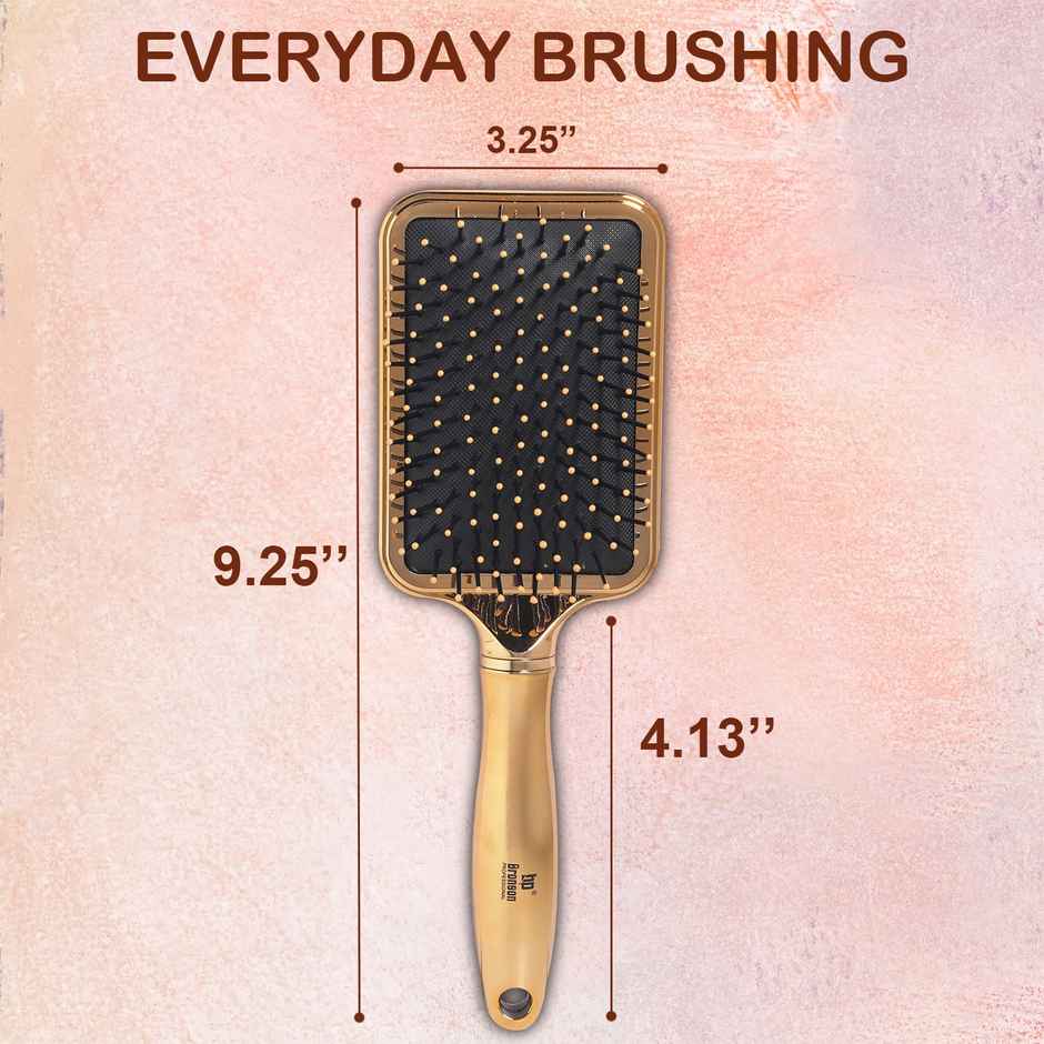 Bronson Professional Golden Paddle Hair Brush With Strong And Flexible Nylon Bristles