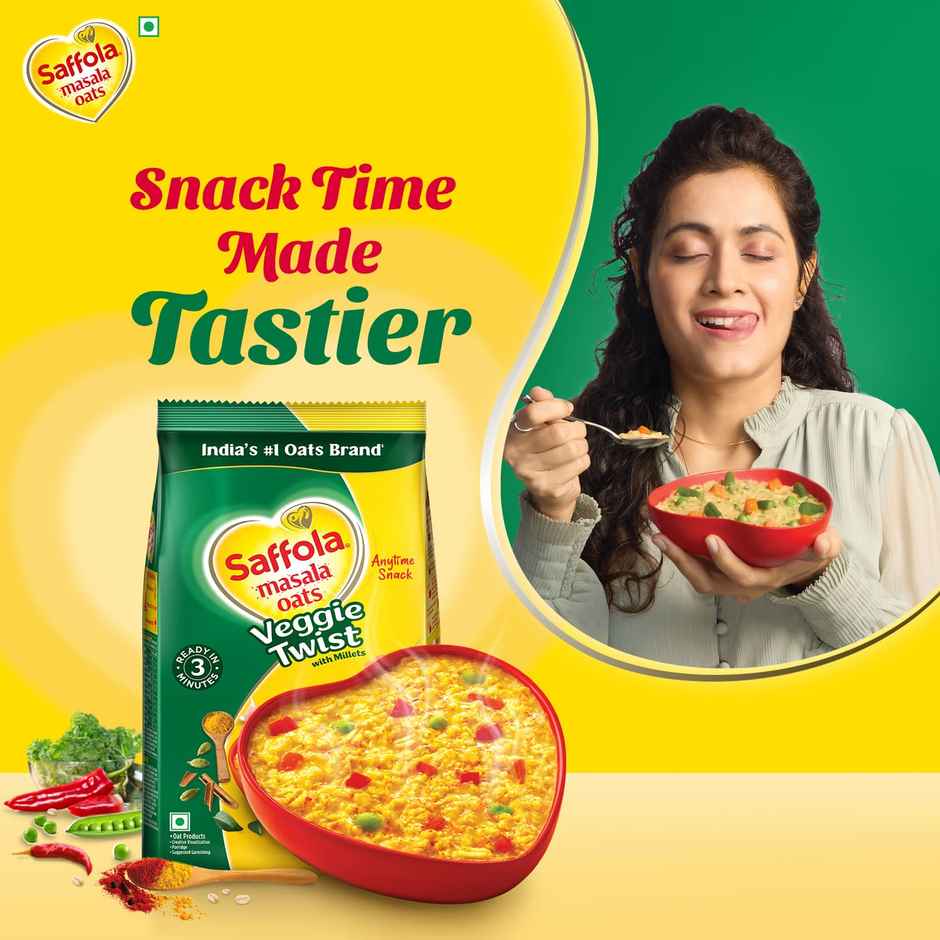 Saffola Masala Oats | Veggie Twist | Anytime Snack | Ready in 3 mins | Millets Goodness |1kg