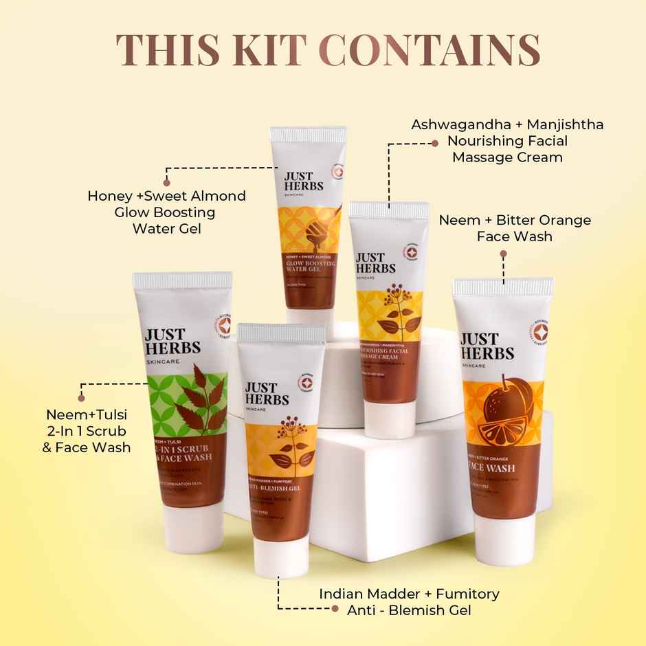 Just Herbs Men 7-Day Face Care Essential Travel Kit With Free Pouch 2-In-1 Face Wash & Scrub