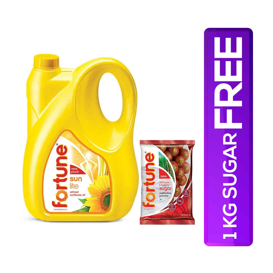 Fortune Sunlite Refined Sunflower Oil (Jar)(5l) & Fortune Sugar(1kg) Combo
