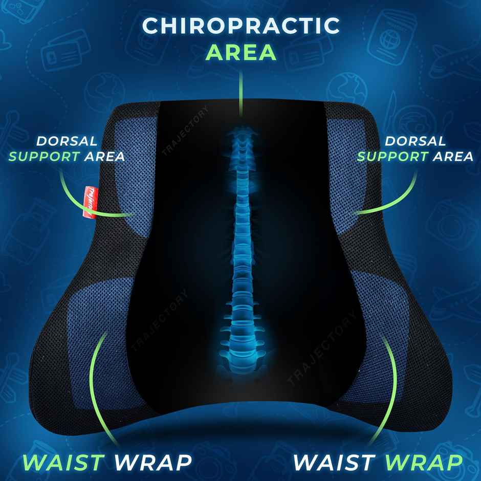 Trajectory Back Support For Chair & Car Seat, Orthopedic Lumbar Support Memory Cushion (1pc) & Trajectory Car Headrest Pillow In Memory Foam For Orthopedic | Neck Pain Pillow (1pc) Combo