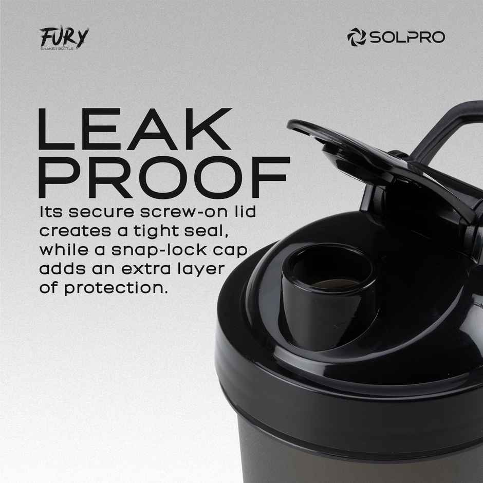 Solpro Fury Shaker Bottle | Gym Shaker |Bpa Free | 450 ml | Black