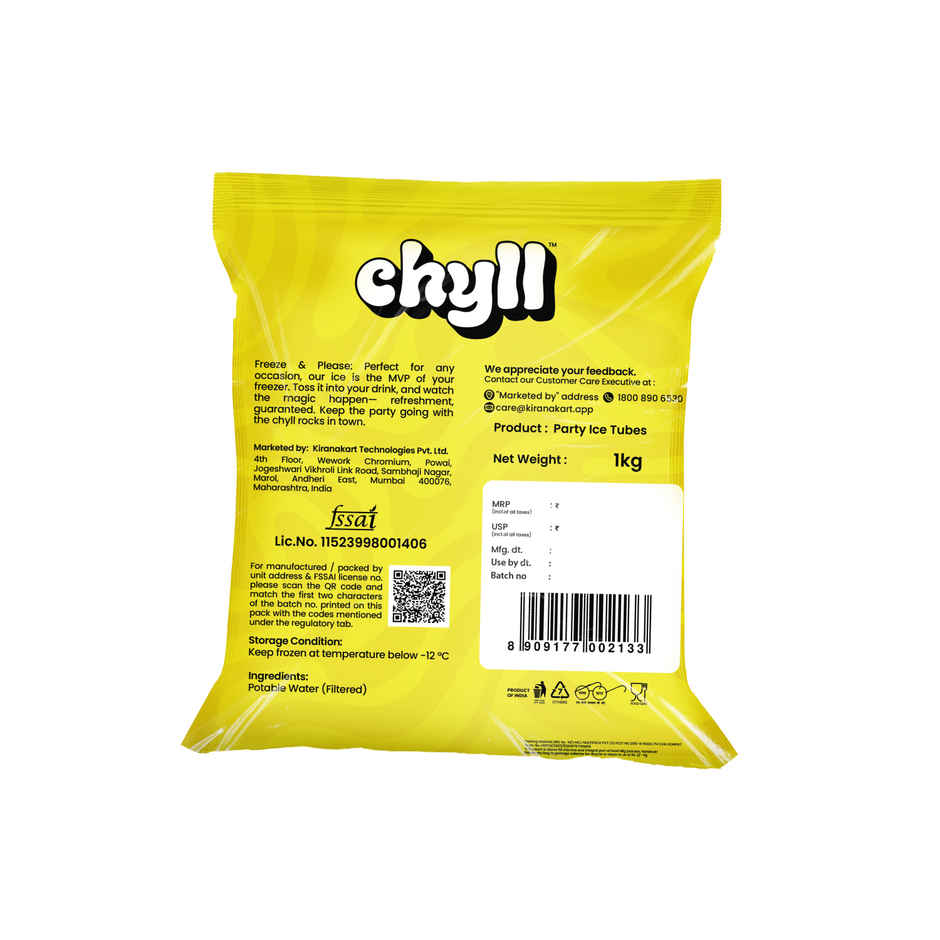 Chyll Party Ice Cubes (Tubes) | Assorted (1kg) & Absolut Mixers Sparkling Raspberry & Lemon Flavoured (250ml) Combo