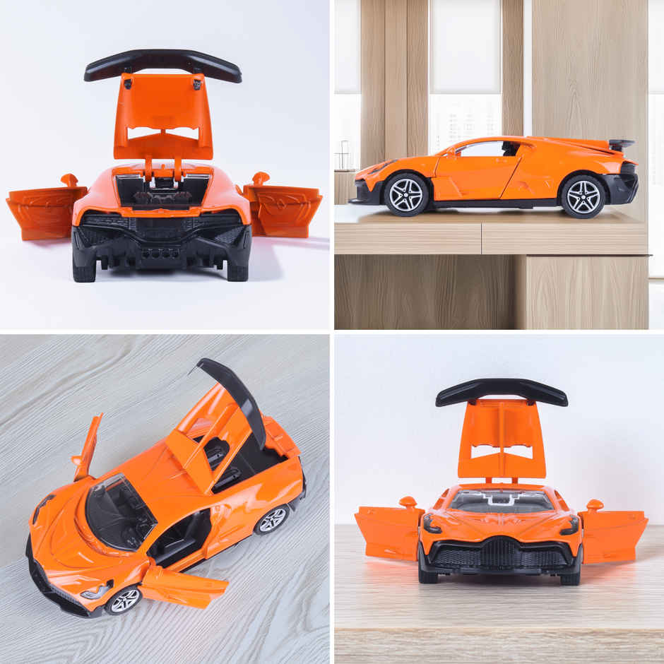 Frendo Premium Die-Cast Car | 3-Way Opening | Pull-Back Action | Bug Orange